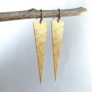 Long Brushed Gold Triangle Spike Earrings